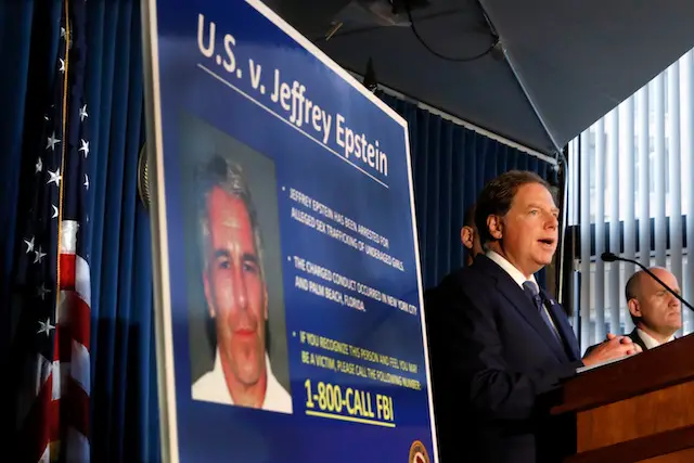 U.S. Attorney for the Southern District of New York Geoffrey Berman speaks at a press conference on Jeffrey Epstein's indictment.